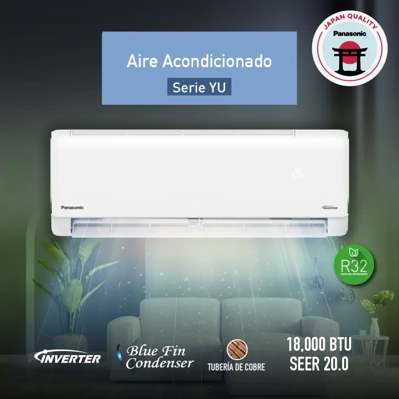 AIRE ACONDICIONADO INVERTER PANASONIC DE 18000BTU SEER20 CSCUYU18AKV